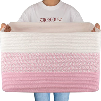 OIAHOMY 108L Extra Large Blanket Basket Dog Toy Basket Pink&White