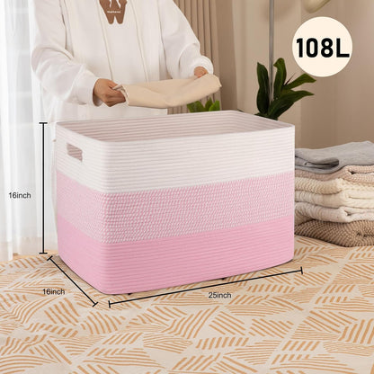 OIAHOMY 108L Extra Large Blanket Basket Dog Toy Basket Pink&White
