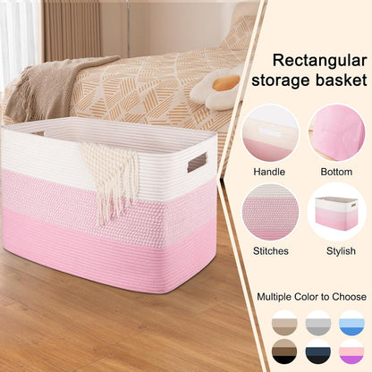 OIAHOMY 108L Extra Large Blanket Basket Dog Toy Basket Pink&White