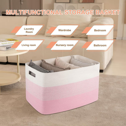 OIAHOMY 108L Extra Large Blanket Basket Dog Toy Basket Pink&White