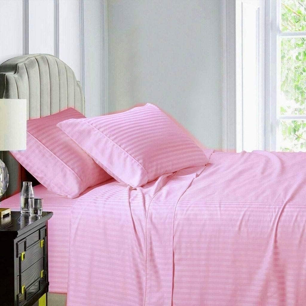 6 Piece Sheet Set, King (76"x80") Size Baby Pink Stripe - 100% Egyptian Cotton, 1000-Thread-Count Cooling Bed Sheets, 18 Inch Deep Pocket of Fitted Sheet, Sheet for Bed