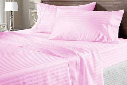 6 Piece Sheet Set, King (76"x80") Size Baby Pink Stripe - 100% Egyptian Cotton, 1000-Thread-Count Cooling Bed Sheets, 18 Inch Deep Pocket of Fitted Sheet, Sheet for Bed