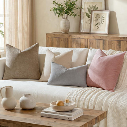 Pack of 2 Decorative Chenille Throw Pillow Covers with Twill Cushion Covers for Sofa Living Room Couch Bed 12x20 Inch Blush Pink