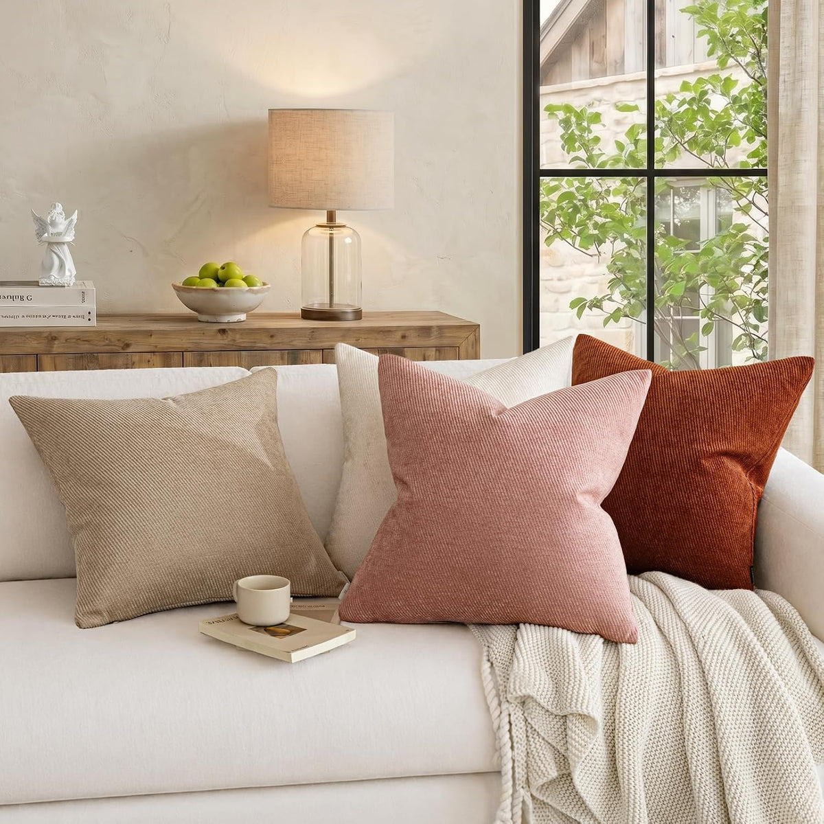Pack of 2 Decorative Chenille Throw Pillow Covers with Twill Cushion Covers for Sofa Living Room Couch Bed 12x20 Inch Blush Pink