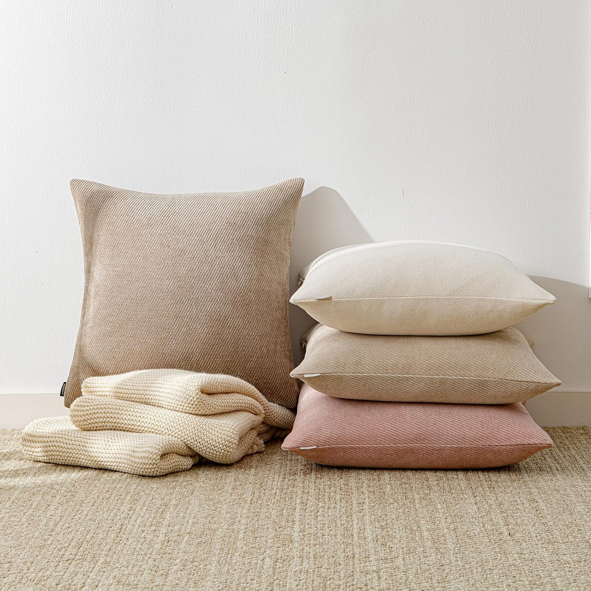 Pack of 2 Decorative Chenille Throw Pillow Covers with Twill Cushion Covers for Sofa Living Room Couch Bed 12x20 Inch Blush Pink
