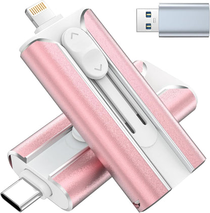 MFI Certified 512GB Flash Drive – Photo Stick and USB Stick Offers Photo/Video Storage, The External Storage is Compatible with iOS, Android, and Pc,1 Pack (Pink)(Available Space: ~484GB)