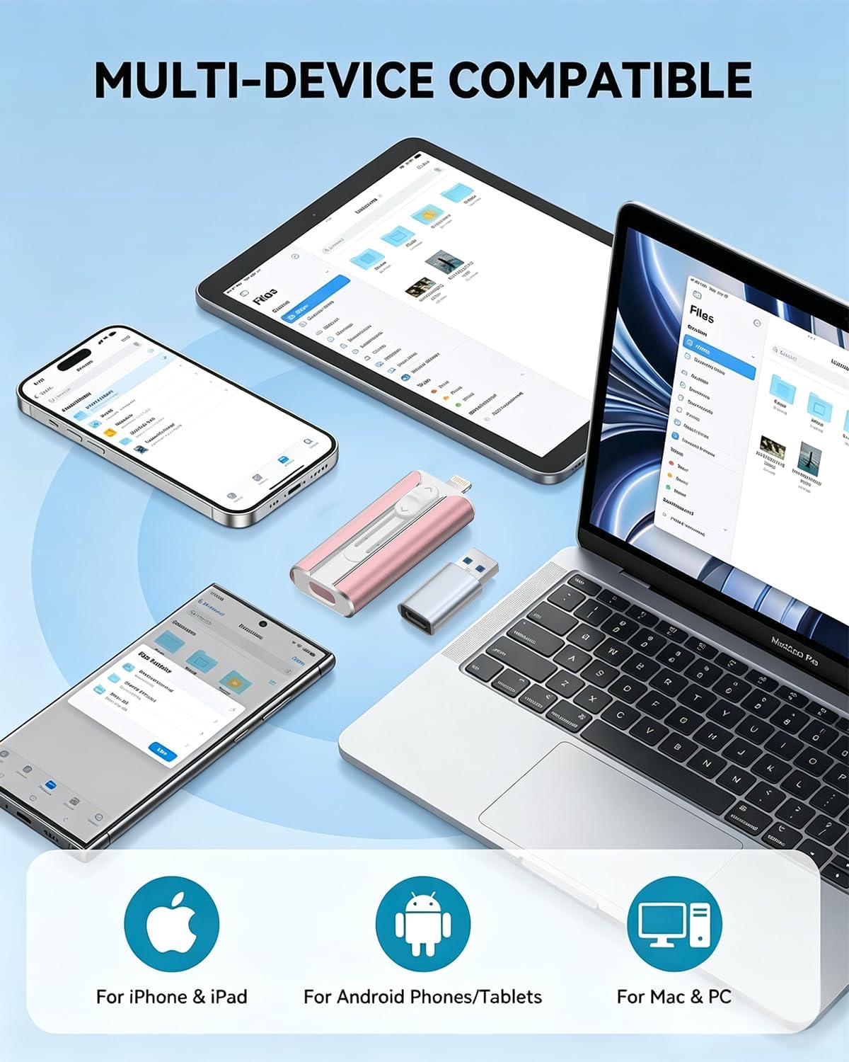 MFI Certified 512GB Flash Drive – Photo Stick and USB Stick Offers Photo/Video Storage, The External Storage is Compatible with iOS, Android, and Pc,1 Pack (Pink)(Available Space: ~484GB)