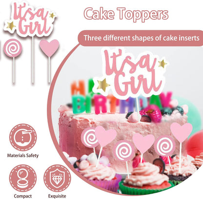 303 Pcs Baby Shower Decorations For Girl, Girl Baby Shower Decorations Kits - Disposable Dinnerware Set With Pink Rose Gold Floral (25 Guest), "BABY girl" Banner, Balloon, Sash, Cake Topper