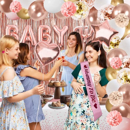 303 Pcs Baby Shower Decorations For Girl, Girl Baby Shower Decorations Kits - Disposable Dinnerware Set With Pink Rose Gold Floral (25 Guest), "BABY girl" Banner, Balloon, Sash, Cake Topper