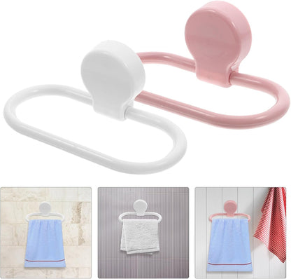 2pcs Adhesive Towel Rings Wall Mounted Bathroom Kitchen Towel Holder Rack Space Saving for Home Decor Pink and White