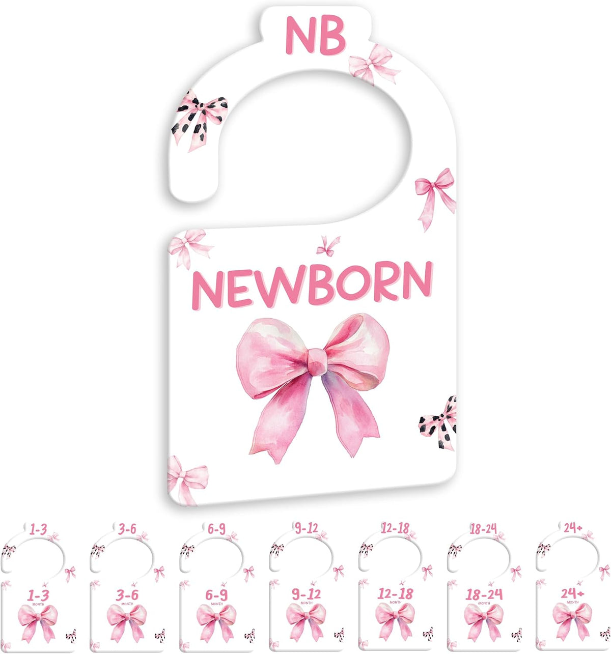 JMOST Pink Bows Baby Closet Dividers for Nursery Closet Organizer, Newborn to 24 Months Size Clothes, Hangers with Size Dividers, Double Sided