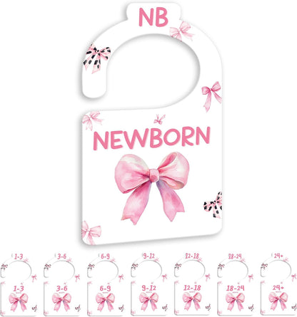 JMOST Pink Bows Baby Closet Dividers for Nursery Closet Organizer, Newborn to 24 Months Size Clothes, Hangers with Size Dividers, Double Sided