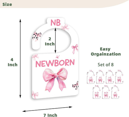 JMOST Pink Bows Baby Closet Dividers for Nursery Closet Organizer, Newborn to 24 Months Size Clothes, Hangers with Size Dividers, Double Sided