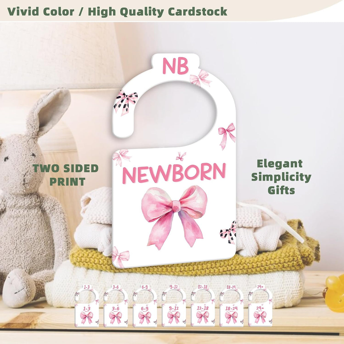 JMOST Pink Bows Baby Closet Dividers for Nursery Closet Organizer, Newborn to 24 Months Size Clothes, Hangers with Size Dividers, Double Sided