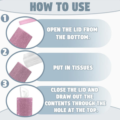 Bling Car Tissue Holder for Cup Holder – Sparkly Rhinestone Round Tissue Dispenser with 1 Pack Tissues – Fits Standard Auto Cup Holders – Stylish Car Interior Accessory for Women(Pink)