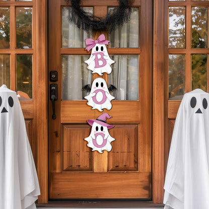Halloween Pink Ghost Door Sign Decorations, BOO Wreath Hanger 3 Plaques