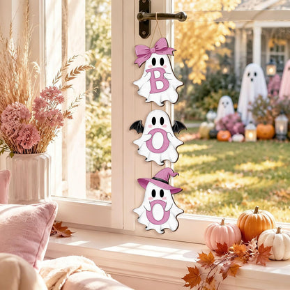 Halloween Pink Ghost Door Sign Decorations, BOO Wreath Hanger 3 Plaques