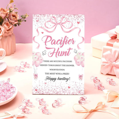 51 Pcs Pink Bow Pacifier Hunt Baby Shower Game Set for Guest