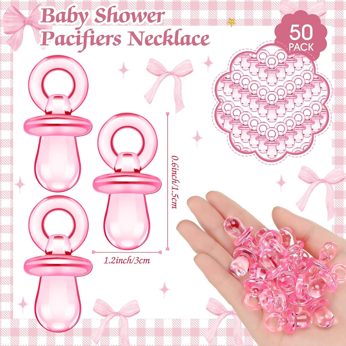 51 Pcs Pink Bow Pacifier Hunt Baby Shower Game Set for Guest