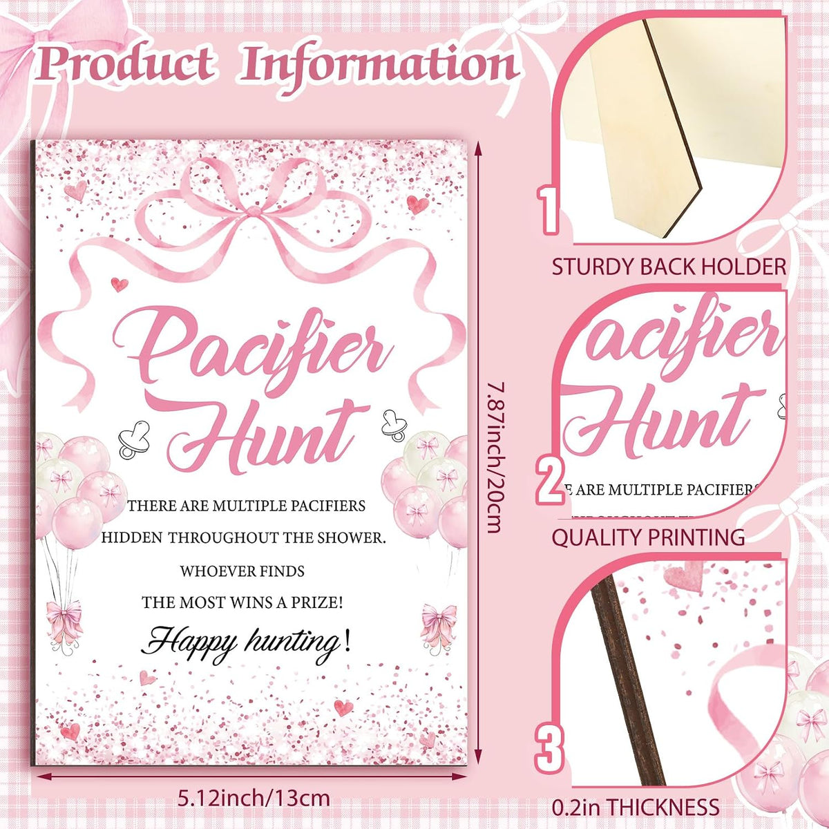 51 Pcs Pink Bow Pacifier Hunt Baby Shower Game Set for Guest
