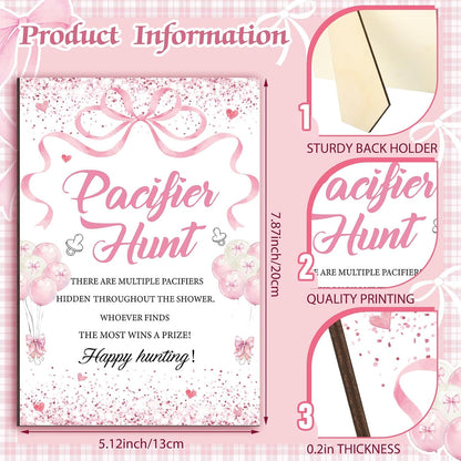 51 Pcs Pink Bow Pacifier Hunt Baby Shower Game Set for Guest
