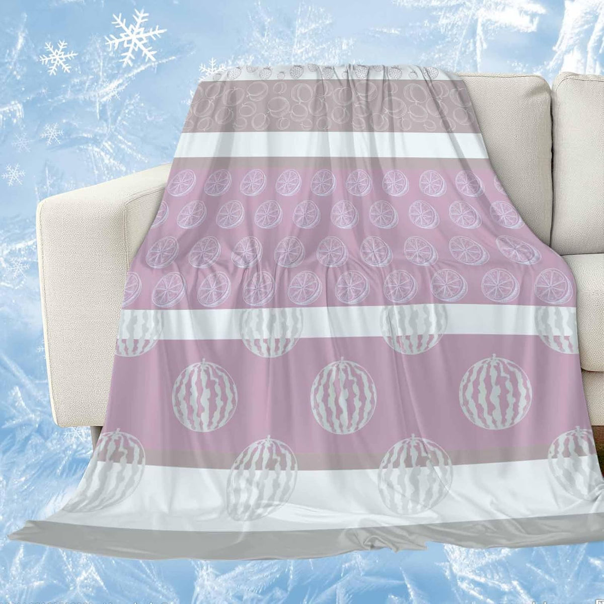 Cooling Blanket for Hot Sleepers, Farm Fruits Lightweight Breathable Summer Blanket, Watermelon Lemons Peach Pink Grey Striped Double-Side Cool Throw Blankets for Sleeping Travel, 30"x40"