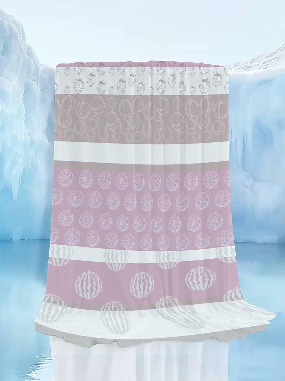 Cooling Blanket for Hot Sleepers, Farm Fruits Lightweight Breathable Summer Blanket, Watermelon Lemons Peach Pink Grey Striped Double-Side Cool Throw Blankets for Sleeping Travel, 30"x40"