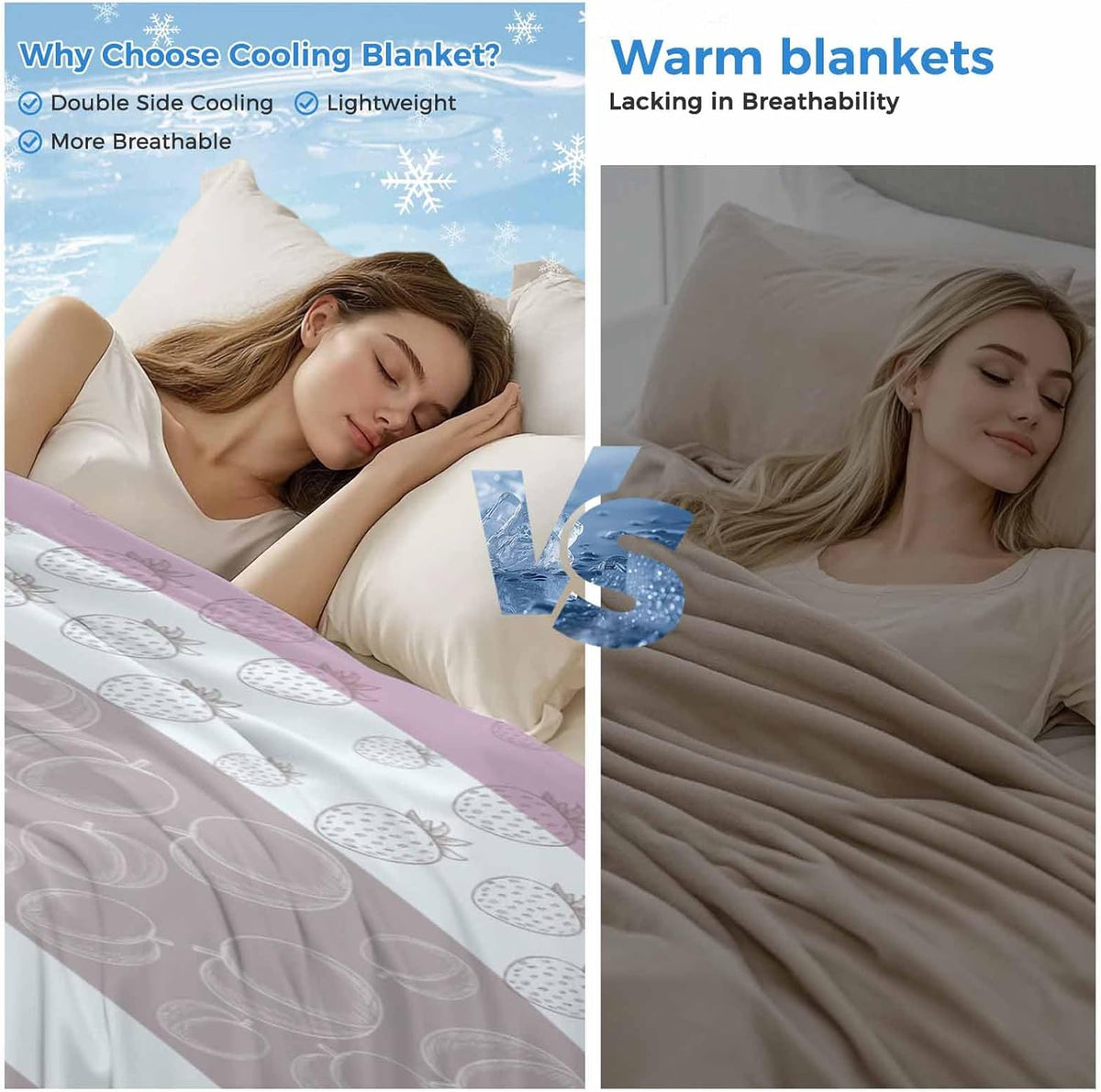 Cooling Blanket for Hot Sleepers, Farm Fruits Lightweight Breathable Summer Blanket, Watermelon Lemons Peach Pink Grey Striped Double-Side Cool Throw Blankets for Sleeping Travel, 30"x40"