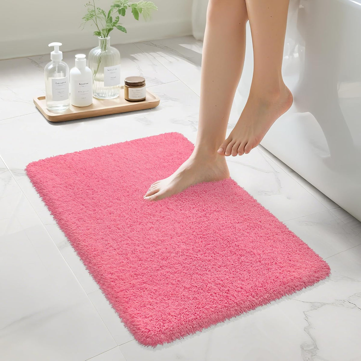 Pink Bathroom Rugs Non Slip 24"x16",Absorbent Bath Mat Quick Dry