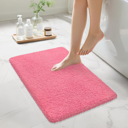 Pink Bathroom Rugs Non Slip 24"x16",Absorbent Bath Mat Quick Dry
