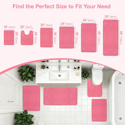 Pink Bathroom Rugs Non Slip 24"x16",Absorbent Bath Mat Quick Dry