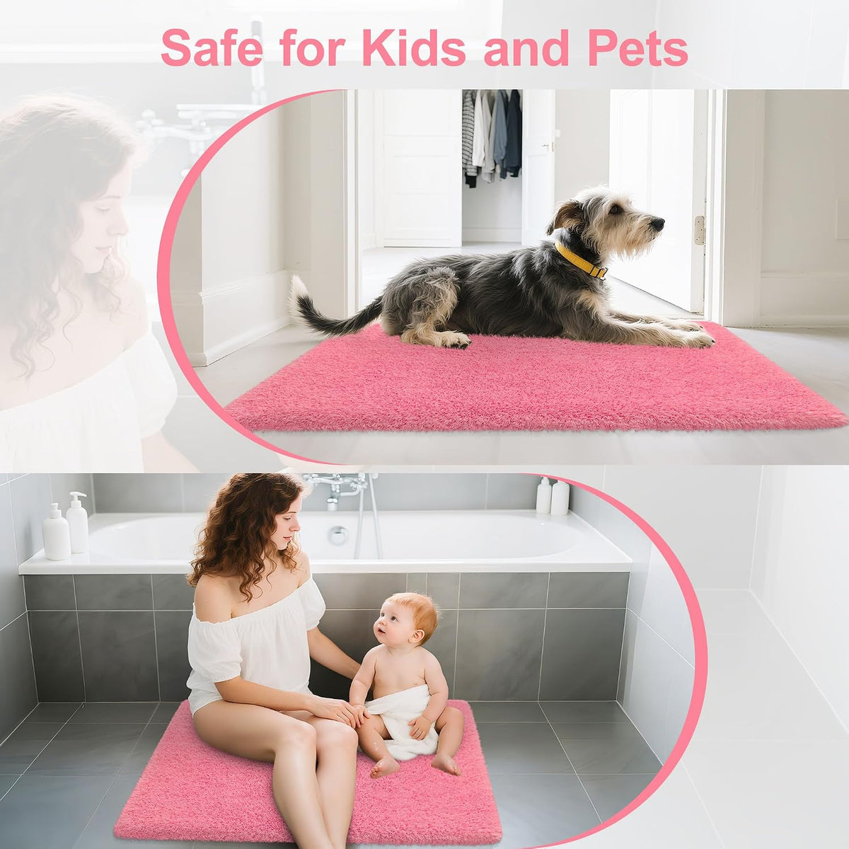 Pink Bathroom Rugs Non Slip 24"x16",Absorbent Bath Mat Quick Dry