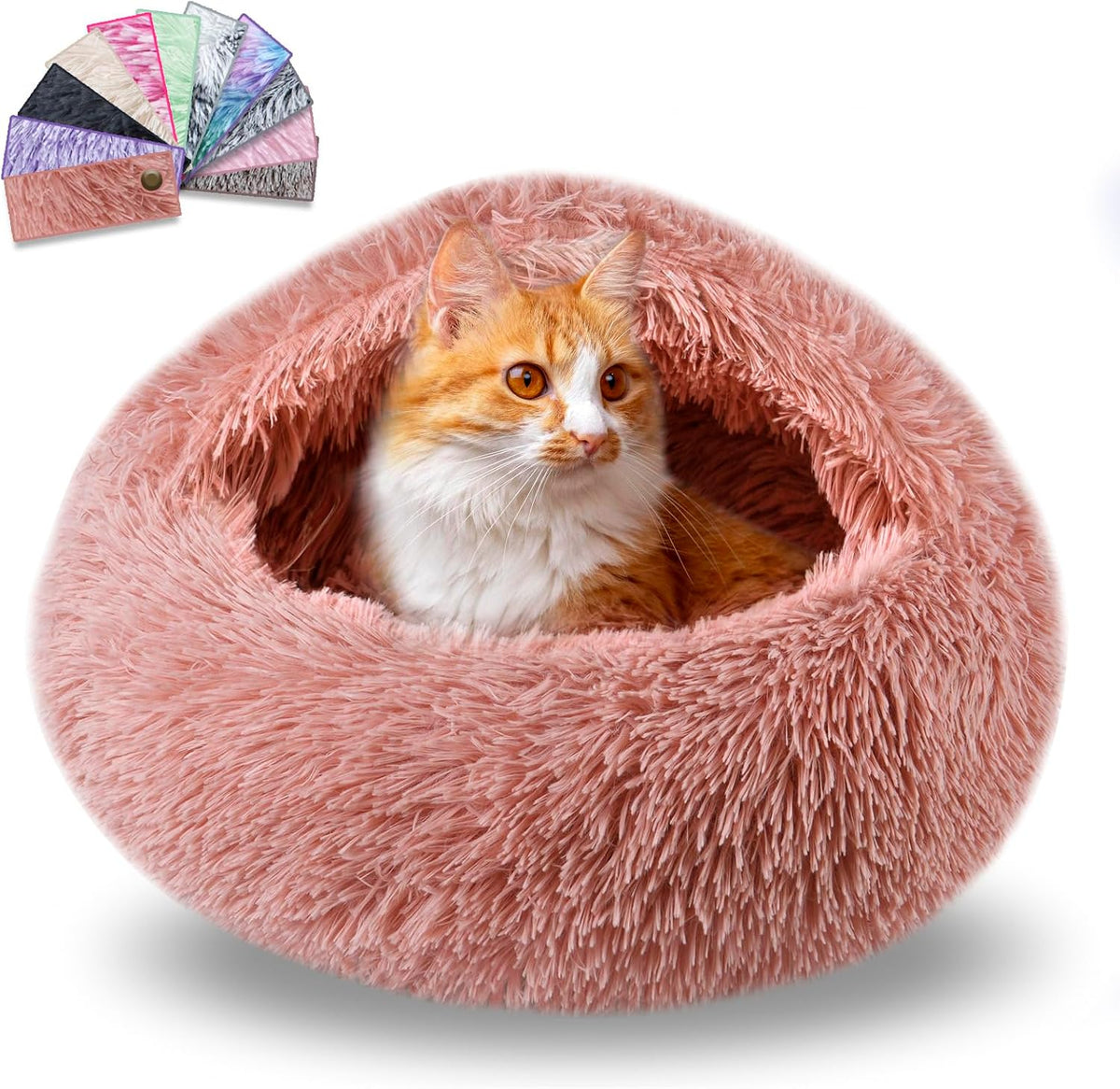 Cat Beds for Indoor Cats,Cat Cave for Puppy and Kitty,Calming Small Dog Bed with Cover Cave,Cozy Warming Fluffy Washable Anti-Slip Pet Sleeping Bag (Leather Pink, 20 * 20inch)