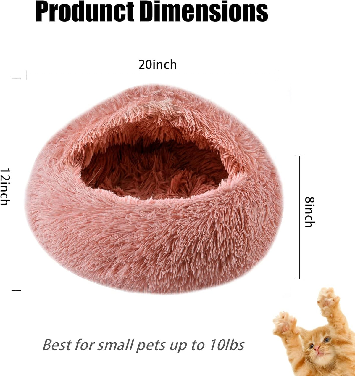 Cat Beds for Indoor Cats,Cat Cave for Puppy and Kitty,Calming Small Dog Bed with Cover Cave,Cozy Warming Fluffy Washable Anti-Slip Pet Sleeping Bag (Leather Pink, 20 * 20inch)