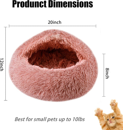 Cat Beds for Indoor Cats,Cat Cave for Puppy and Kitty,Calming Small Dog Bed with Cover Cave,Cozy Warming Fluffy Washable Anti-Slip Pet Sleeping Bag (Leather Pink, 20 * 20inch)