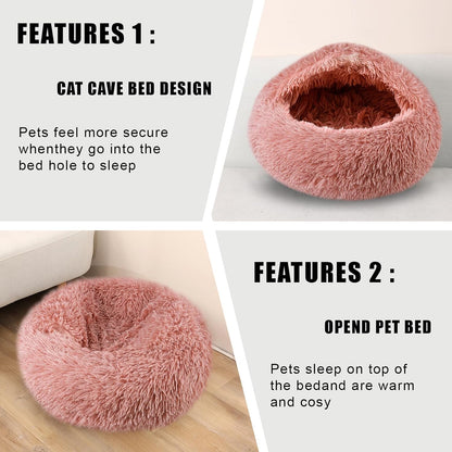 Cat Beds for Indoor Cats,Cat Cave for Puppy and Kitty,Calming Small Dog Bed with Cover Cave,Cozy Warming Fluffy Washable Anti-Slip Pet Sleeping Bag (Leather Pink, 20 * 20inch)