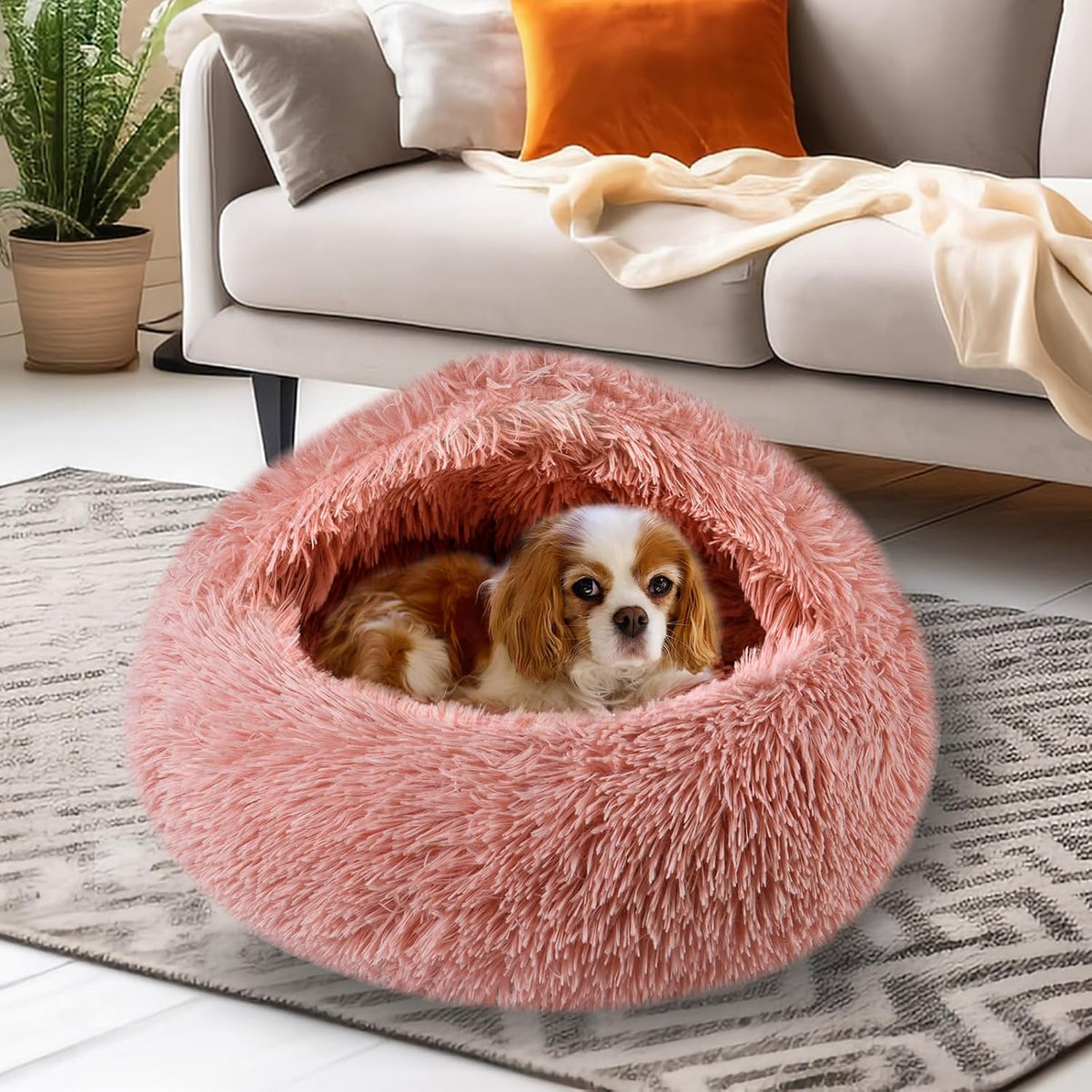 Cat Beds for Indoor Cats,Cat Cave for Puppy and Kitty,Calming Small Dog Bed with Cover Cave,Cozy Warming Fluffy Washable Anti-Slip Pet Sleeping Bag (Leather Pink, 20 * 20inch)