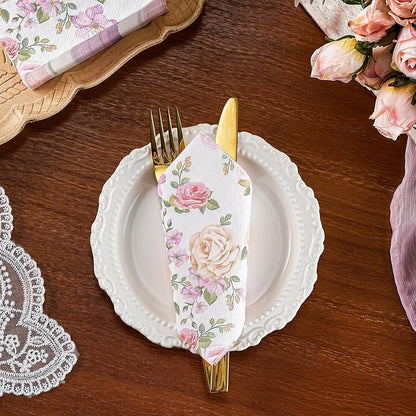 WRAPAHOLIC 50Pcs Pink Floral Cocktail Napkins - 3-Ply Pink Rose and Blossom Disposable Paper Napkins for Wedding Party Tableware Party Supplies - 5 x 5 In