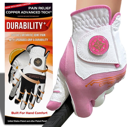 Copper Advanced Tech 2.0 Golf Gloves for Women | Copper Compression Joint Support Golf Glove with Tacky Grip, Tear Resistant Durability, All Weather Grip Control, Comfort for Weak Grip and Arthritis