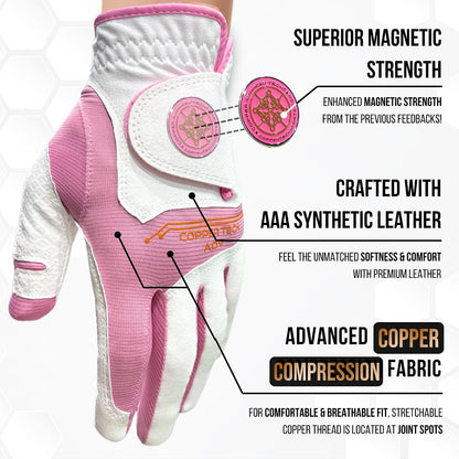 Copper Advanced Tech 2.0 Golf Gloves for Women | Copper Compression Joint Support Golf Glove with Tacky Grip, Tear Resistant Durability, All Weather Grip Control, Comfort for Weak Grip and Arthritis