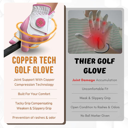 Copper Advanced Tech 2.0 Golf Gloves for Women | Copper Compression Joint Support Golf Glove with Tacky Grip, Tear Resistant Durability, All Weather Grip Control, Comfort for Weak Grip and Arthritis
