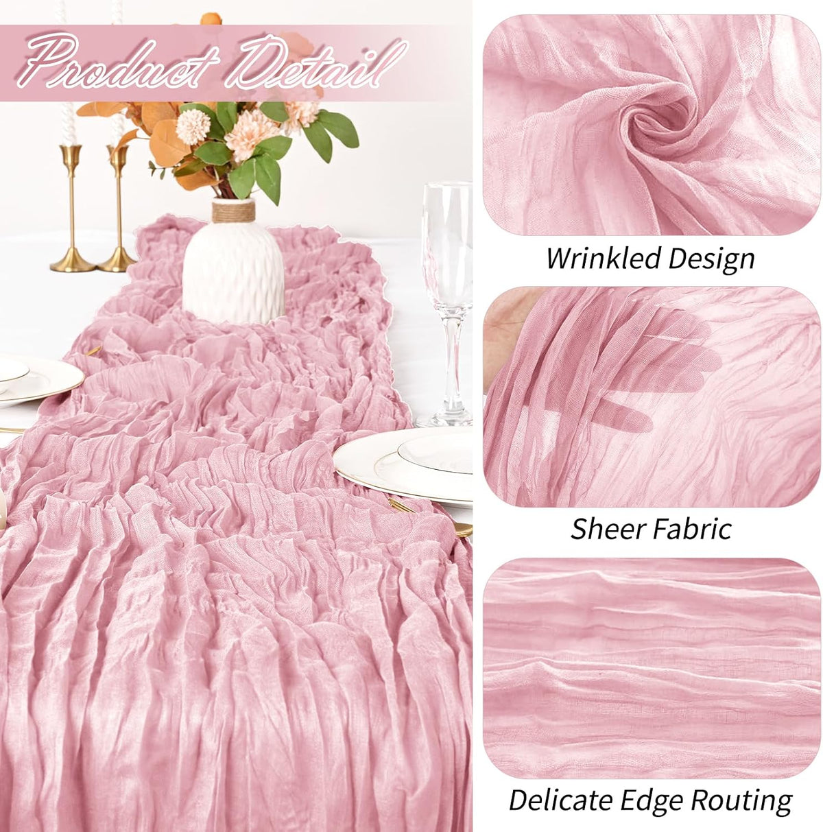 15 Pack Light Pink Cheesecloth Table Runner 17 x 108 inch Cheese Cloth Table Runners 9ft Pink Table Runner Rustic Romantic Sheer Gauze Runner for Wedding Party Baby Shower Table Decoration