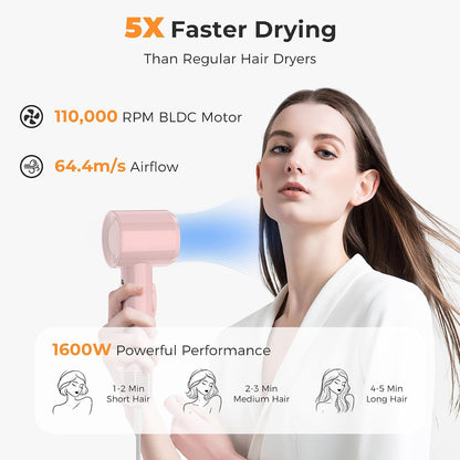 Hair Dryer, High Speed Ionic Blow Dryer, Light Pink