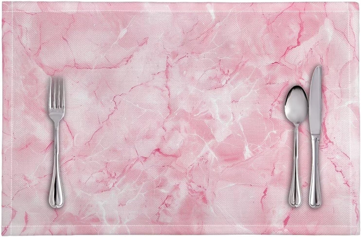 Pink Marble Texture Placemats Set of 6 Quick Dry Placemat Rectangle Place Mats Wipeable Scratch Resistant Wrinkle Free Placemat for Party Kitchen Dining Decoration