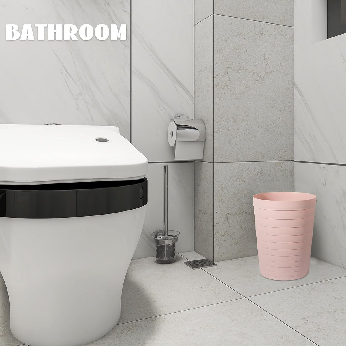 Small Bathroom Trash Can Wastebasket, Plastic Garbage Bin Container Basket for Bathrooms, Laundry Room, Kitchens, Offices, Kids Rooms, Dorms, Pink, 1.8 Gallon