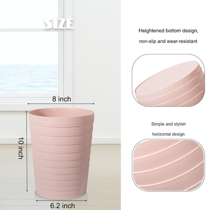 Small Bathroom Trash Can Wastebasket, Plastic Garbage Bin Container Basket for Bathrooms, Laundry Room, Kitchens, Offices, Kids Rooms, Dorms, Pink, 1.8 Gallon