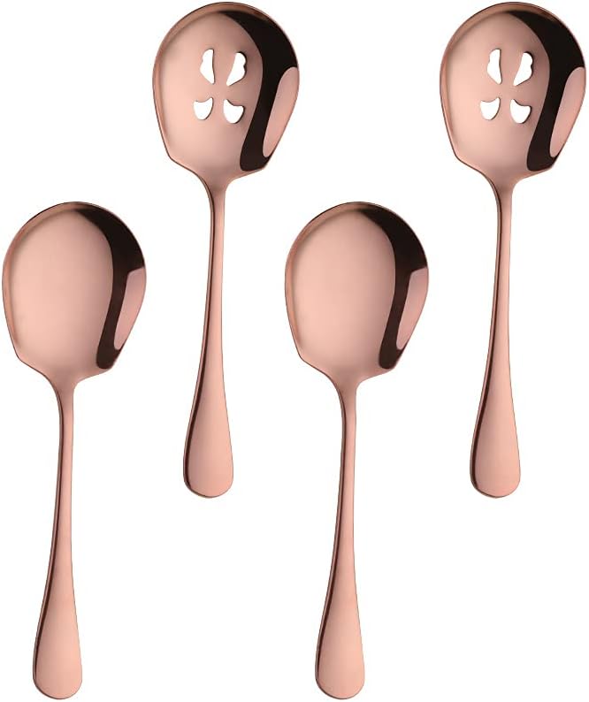 Serving Spoons Set, Stainless Steel Slotted Serving Spoon 4 Pack Buffet Banquet Party Hotel Kitchen Serving Set (Rose Gold, 4 Pack)