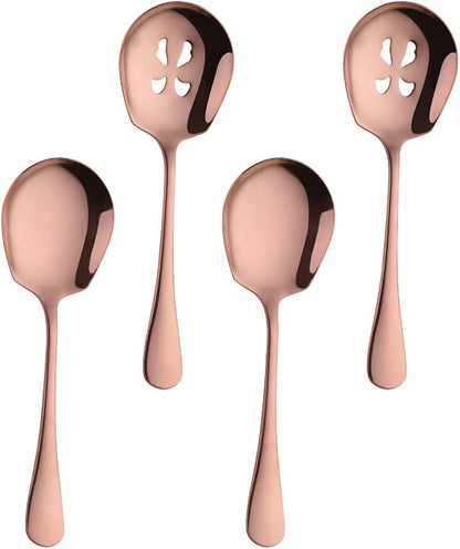Serving Spoons Set, Stainless Steel Slotted Serving Spoon 4 Pack Buffet Banquet Party Hotel Kitchen Serving Set (Rose Gold, 4 Pack)