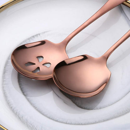 Serving Spoons Set, Stainless Steel Slotted Serving Spoon 4 Pack Buffet Banquet Party Hotel Kitchen Serving Set (Rose Gold, 4 Pack)