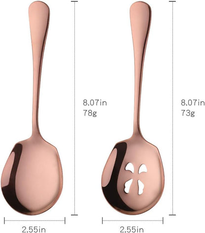 Serving Spoons Set, Stainless Steel Slotted Serving Spoon 4 Pack Buffet Banquet Party Hotel Kitchen Serving Set (Rose Gold, 4 Pack)